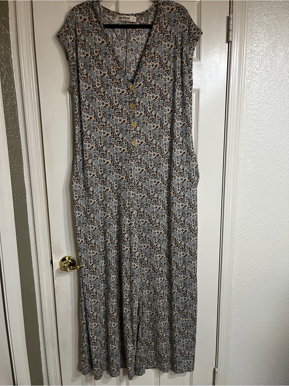 Three Bird Nest Blue Multi Floral Button-Front Jumpsuit